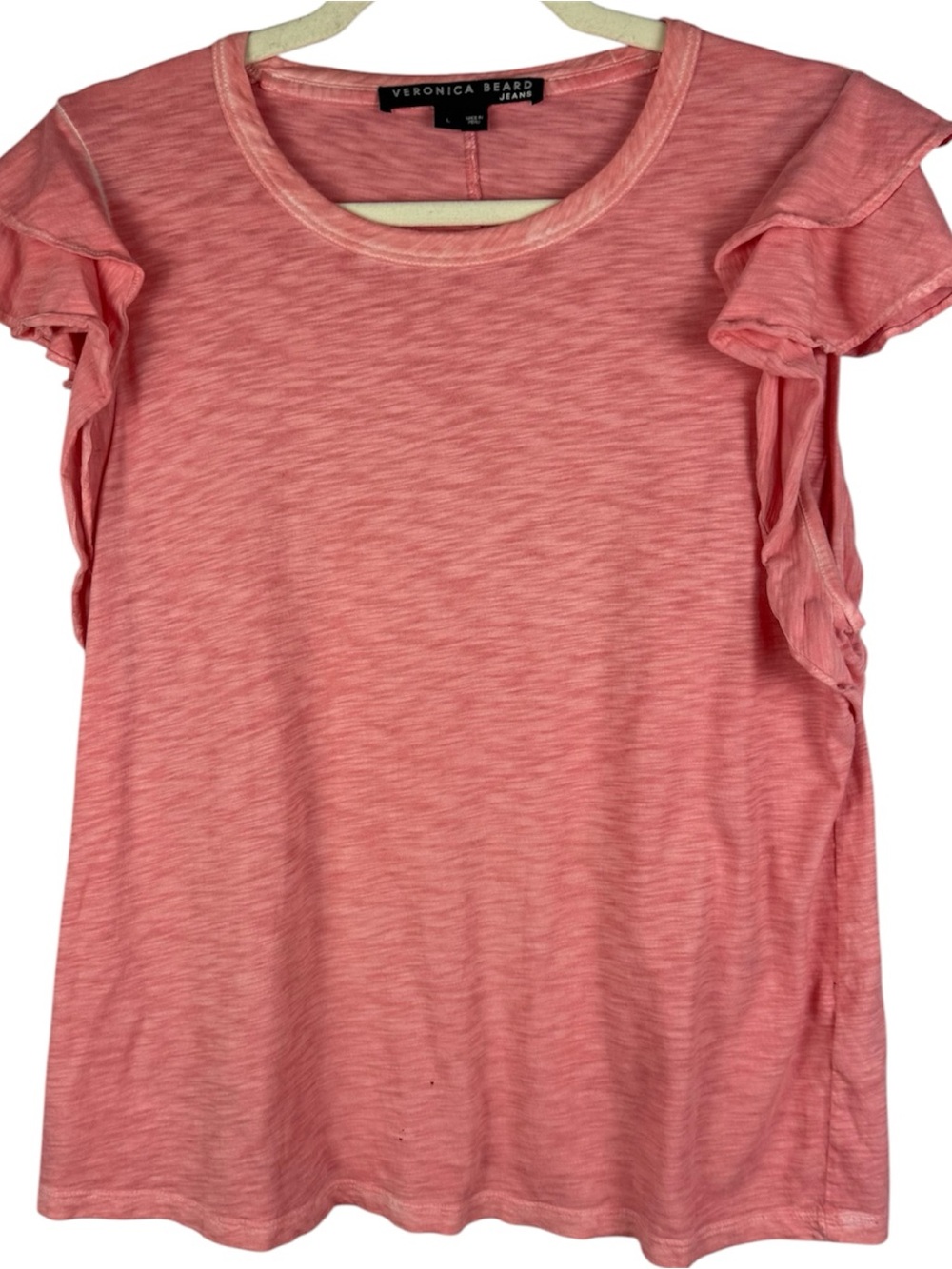 Veronica Beard Jeans Pima Cotton Pink Coral Ruffle Cap Sleeve Pima Cotton Tee L